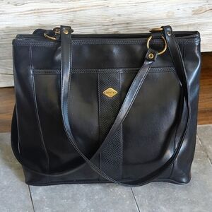 Ponte Classic Black Leather Minimalist Tote with Gold-Toned Detail